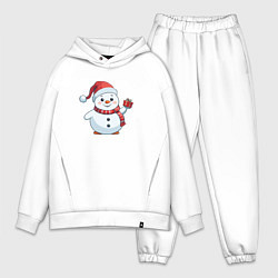 Мужской костюм оверсайз Толстый снеговик с подарком, цвет: белый