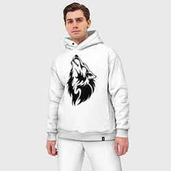 Мужской костюм оверсайз Воющий волк, цвет: белый — фото 2