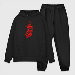 Мужской костюм оверсайз Японский красный дракон, цвет: черный