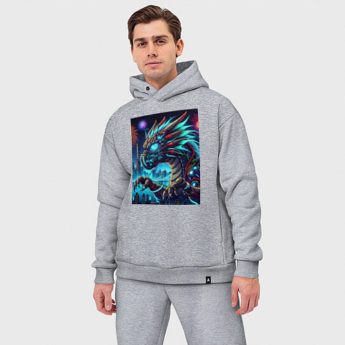 Мужской костюм оверсайз Cyber dragon - ai art neon / Меланж – фото 3