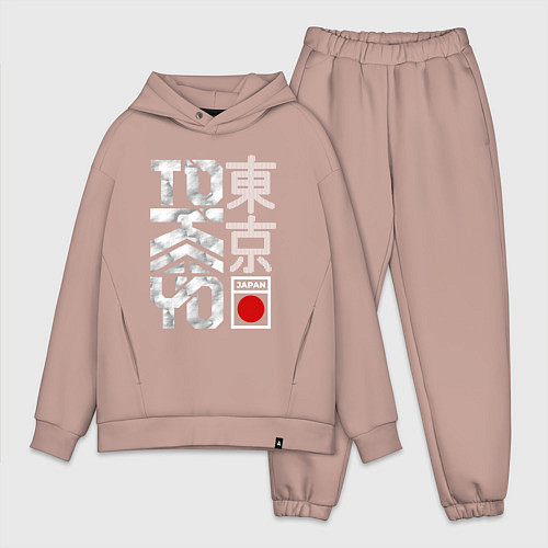Мужской костюм оверсайз Токио типографика / Пыльно-розовый – фото 1
