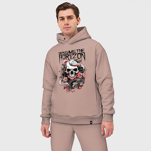 Мужской костюм оверсайз Bring Me the Horizon - A skull with roses / Пыльно-розовый – фото 3