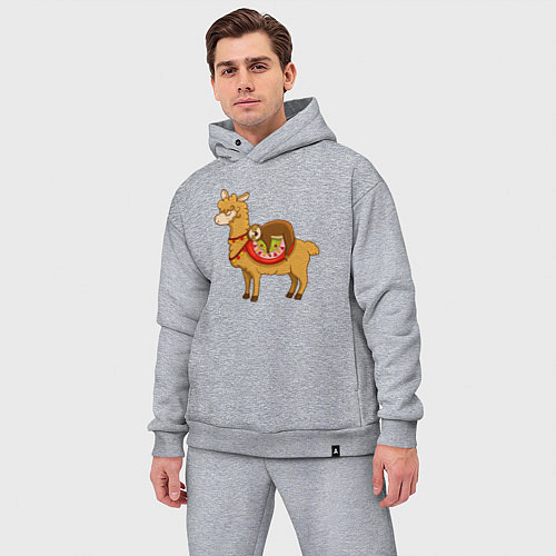 Мужской костюм оверсайз Лама и ленивец / Меланж – фото 3