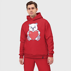 Мужской костюм оверсайз Белый медведь с сердцем, цвет: красный — фото 2