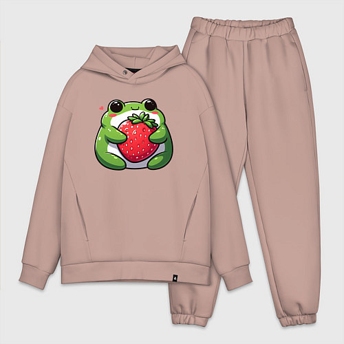 Мужской костюм оверсайз Толстая лягушка обнимает клубнику / Пыльно-розовый – фото 1