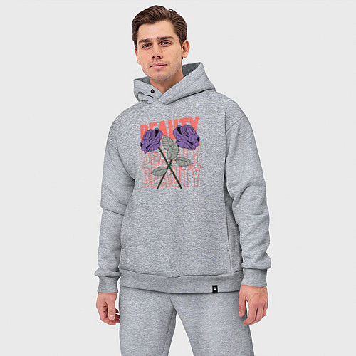 Мужской костюм оверсайз Beauty purple flowers / Меланж – фото 3