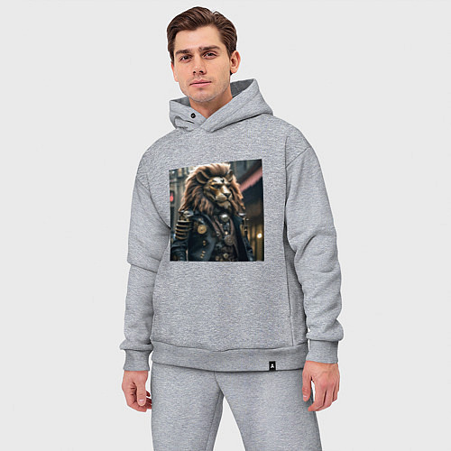 Мужской костюм оверсайз Лев в кожаном костюме в стиле стимпанк / Меланж – фото 3