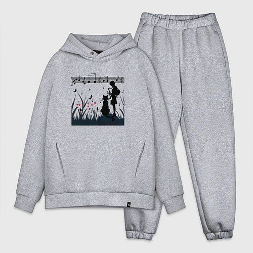 Мужской костюм оверсайз Девушка и кот или музыка для души / Меланж – фото 1