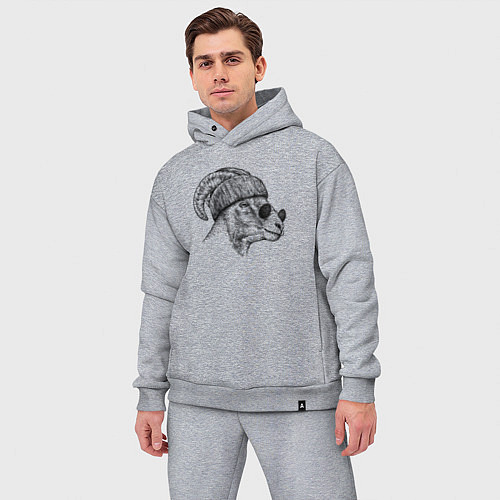 Мужской костюм оверсайз Барашек в шапке и очках / Меланж – фото 3