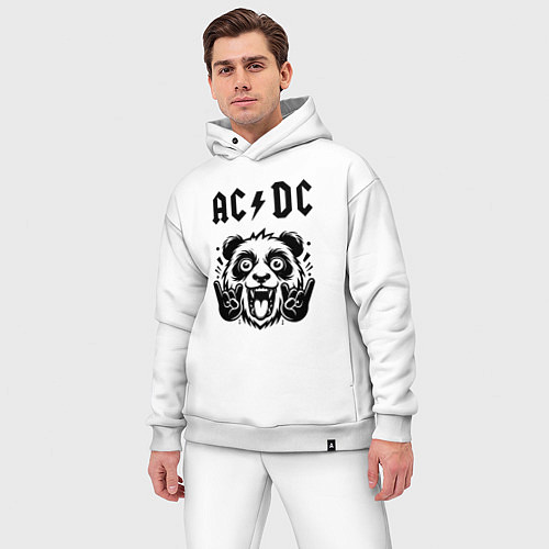 Мужской костюм оверсайз AC DC - rock panda / Белый – фото 3