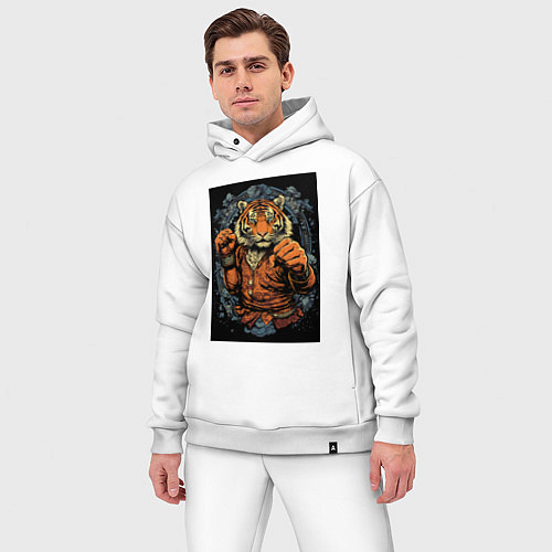 Мужской костюм оверсайз Тигр тайский боксер / Белый – фото 3