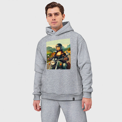 Мужской костюм оверсайз Mona Lisa on a motorcycle - ai art / Меланж – фото 3