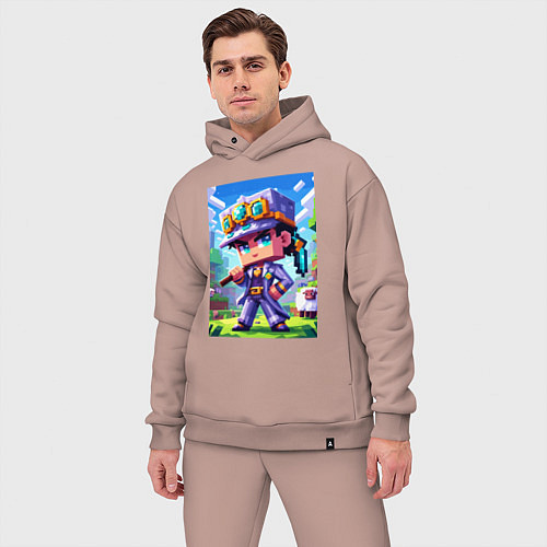 Мужской костюм оверсайз Джотаро Куджо и Майнкрафт - коллаба нейросеть / Пыльно-розовый – фото 3