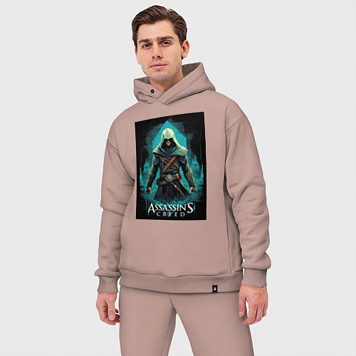 Мужской костюм оверсайз Assassins creed изумрудный туман / Пыльно-розовый – фото 3