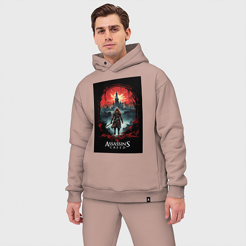 Мужской костюм оверсайз Assassins creed загадочный город / Пыльно-розовый – фото 3