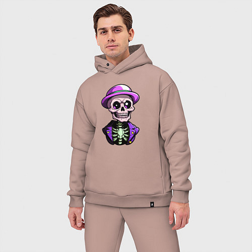 Мужской костюм оверсайз Скелет в фиолетовой шляпе / Пыльно-розовый – фото 3