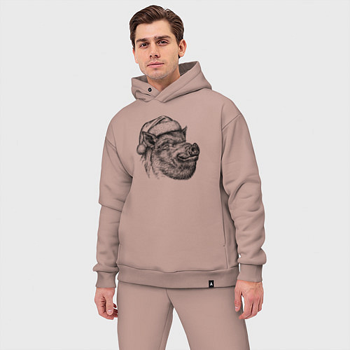 Мужской костюм оверсайз Кабан новогодний / Пыльно-розовый – фото 3