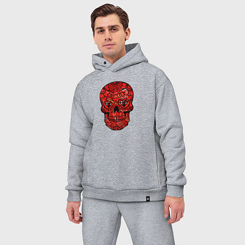 Мужской костюм оверсайз Red decorative skull / Меланж – фото 3