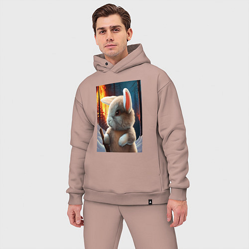 Мужской костюм оверсайз Заяц в огненном лесу / Пыльно-розовый – фото 3