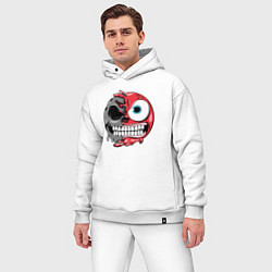 Мужской костюм оверсайз Красный злой смайл, цвет: белый — фото 2