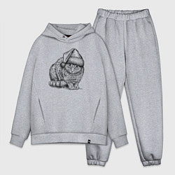 Мужской костюм оверсайз Новогодний котик, цвет: меланж