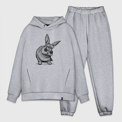 Мужской костюм оверсайз Зайчик в шапке и очках / Меланж – фото 1