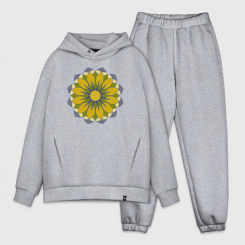 Мужской костюм оверсайз Мандала оливковых оттенков / Меланж – фото 1