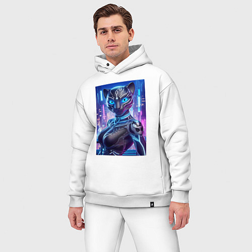 Мужской костюм оверсайз Cyber panter - ai art fantasy / Белый – фото 3