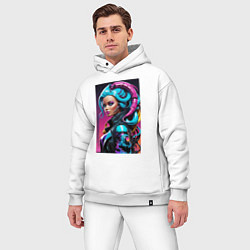 Мужской костюм оверсайз Фантастическая кибер девчонка - нейросеть, цвет: белый — фото 2