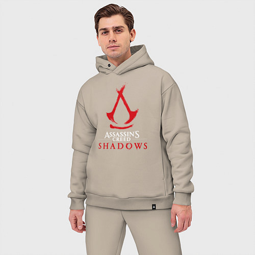 Мужской костюм оверсайз Assassins creed shadows logo / Миндальный – фото 3