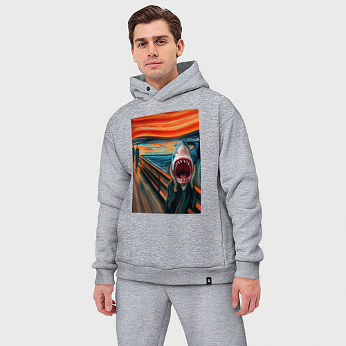 Мужской костюм оверсайз Акула кричит - мем нейросеть / Меланж – фото 3