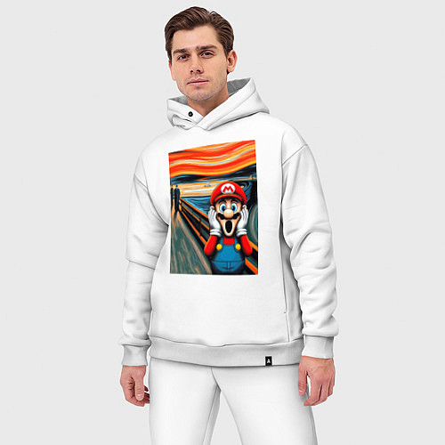 Мужской костюм оверсайз Марио кричит - мем нейросеть / Белый – фото 3