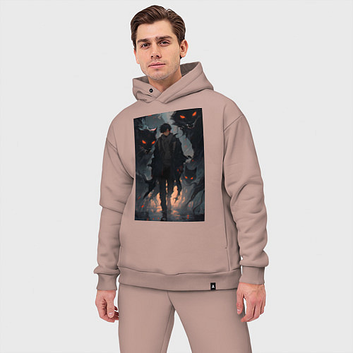 Мужской костюм оверсайз Мэгуми Фусигуро арт Магическая битва / Пыльно-розовый – фото 3