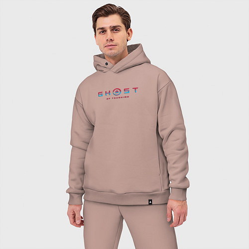 Мужской костюм оверсайз Ghost of tsushima gradient logo japan / Пыльно-розовый – фото 3