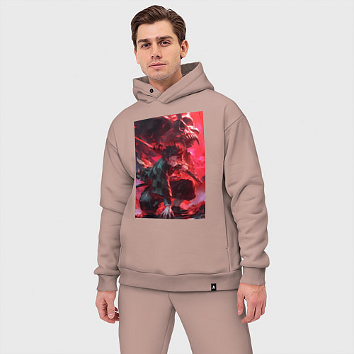 Мужской костюм оверсайз Клинок, рассекающий демонов Тандзиро Камадо дыхани / Пыльно-розовый – фото 3