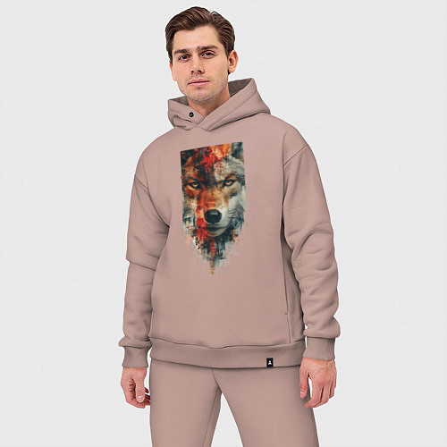 Мужской костюм оверсайз Дикий волк картина / Пыльно-розовый – фото 3