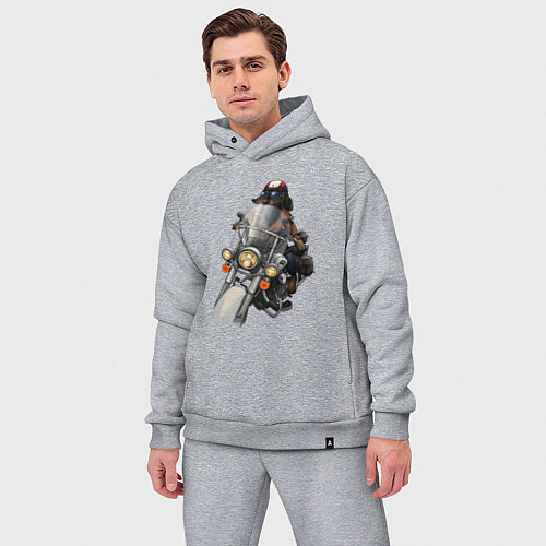 Мужской костюм оверсайз Такса-байкер на мотоцикле / Меланж – фото 3