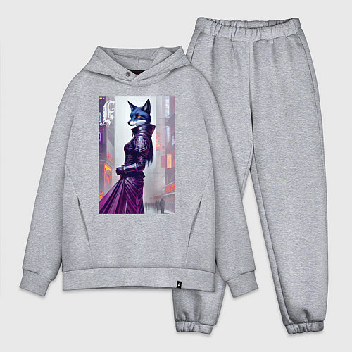 Мужской костюм оверсайз Чернобурая лиса модница - нейросеть / Меланж – фото 1