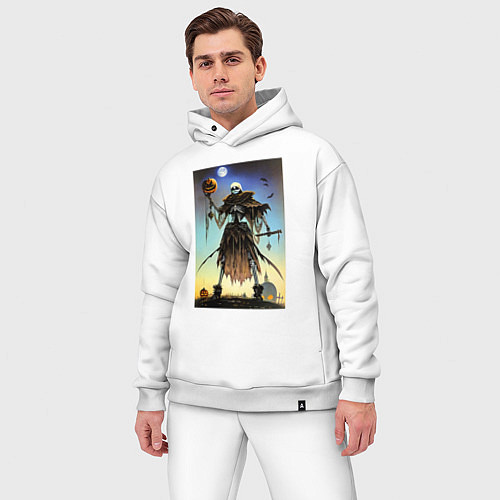 Мужской костюм оверсайз Ведьма пугало - хэллоуин нейросеть / Белый – фото 3