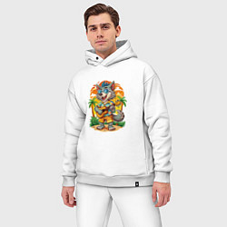 Мужской костюм оверсайз Волк с гитарой и жаркое лето, цвет: белый — фото 2