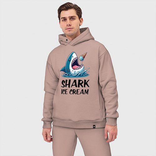 Мужской костюм оверсайз Shark ice cream - ai art / Пыльно-розовый – фото 3