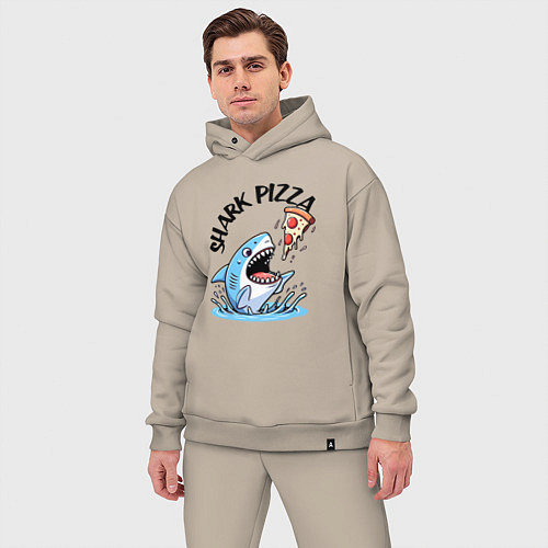 Мужской костюм оверсайз Shark pizza - ai art fantasy / Миндальный – фото 3