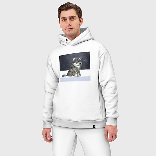 Мужской костюм оверсайз Волк ауффф мем / Белый – фото 3