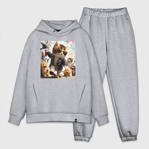 Мужской костюм оверсайз Кумир среди котят - граффити / Меланж – фото 1