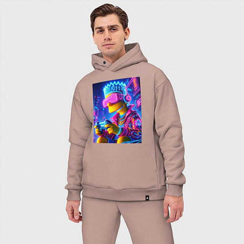Мужской костюм оверсайз Bart Simpson esports player - neon glow / Пыльно-розовый – фото 3