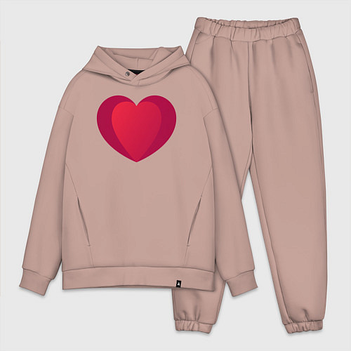 Мужской костюм оверсайз Красное сердце с тенью / Пыльно-розовый – фото 1