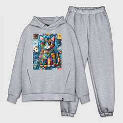 Мужской костюм оверсайз Прикольный котик - пэчворк, цвет: меланж