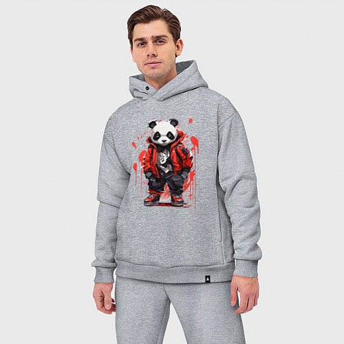 Мужской костюм оверсайз Модная панда в красной куртке / Меланж – фото 3