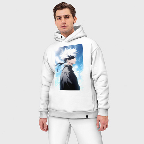 Мужской костюм оверсайз Магическая битва Сатору Годзё в повязке / Белый – фото 3