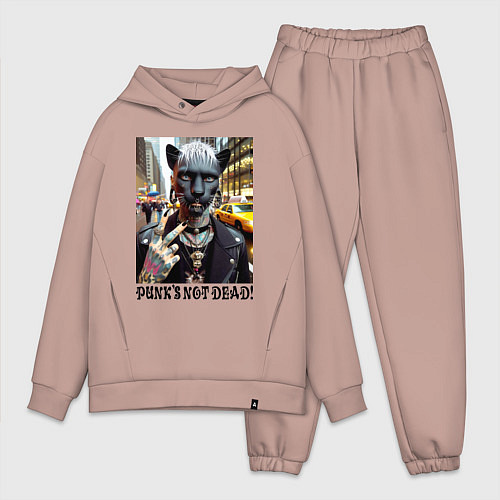 Мужской костюм оверсайз Girl panther im New York - punks not dead / Пыльно-розовый – фото 1